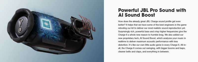 Enjoy Powerful Sounds with JBL Charge 6 Featuring JBL PRO Sound with AI Sound boost